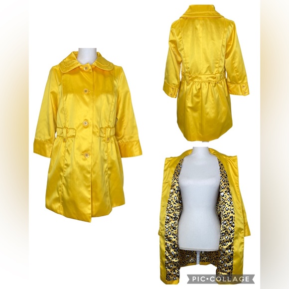 DENNIS BASSO Sunbeam Yellow Fancy Satin Button Down Trench Coat w/Pockets, XS - Picture 1 of 16